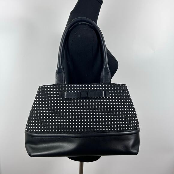 Kate Spade NY Chelsea Park Elena Tote Black White Cream Jacquard Polka Dots - Picture 3 of 10